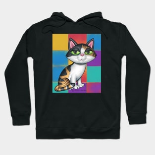 Cute Calico Kitty with Multi Colored Squares Hoodie